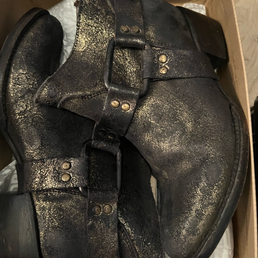NEW Freebird Phlow Gold Black Harness Ankle Boots - Picture 3 of 3